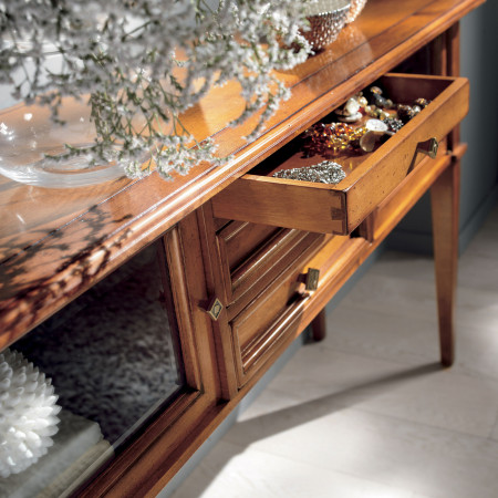 Consolle 3 cassetti 2 portine con dettaglio piano legno