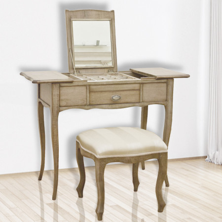 Mobile da trucco classico in legno con specchio e seduta