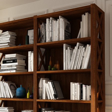 Schema della libreria in legno con fianchi con croci