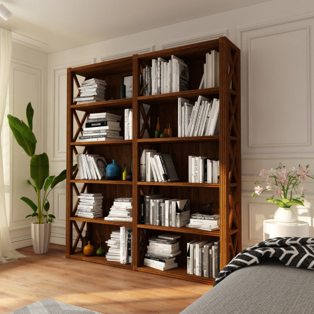 Libreria in legno con dettagli fianchi a crociera