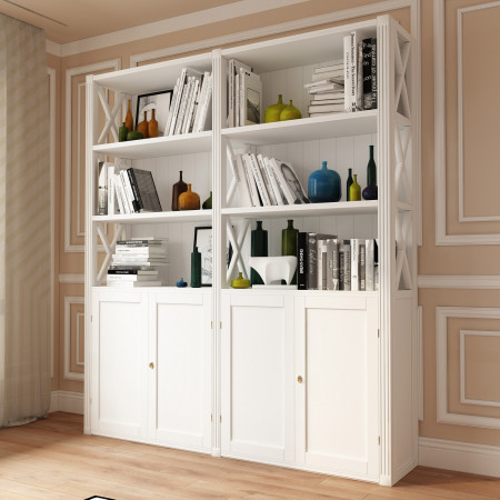 Libreria in legno con 4 ante e fianchi a crociera