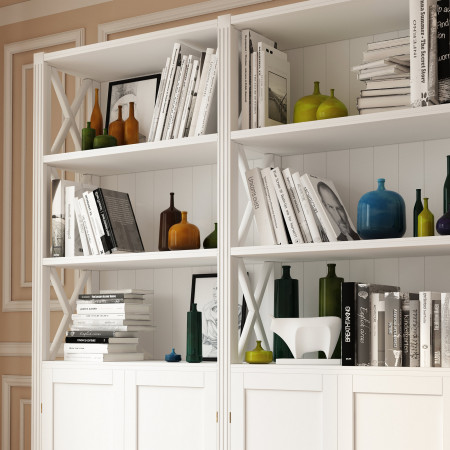 Libreria in legno con 4 ante e fianchi a crociera