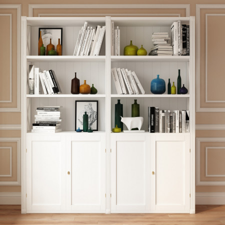 Libreria in legno con 4 ante, dettaglio fianchi croci