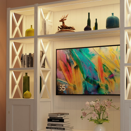 Mobile classico porta TV con luci LED e dettagli a crociera