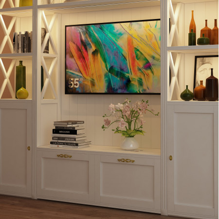 Mobile classico porta TV con dettagli a croce e LED