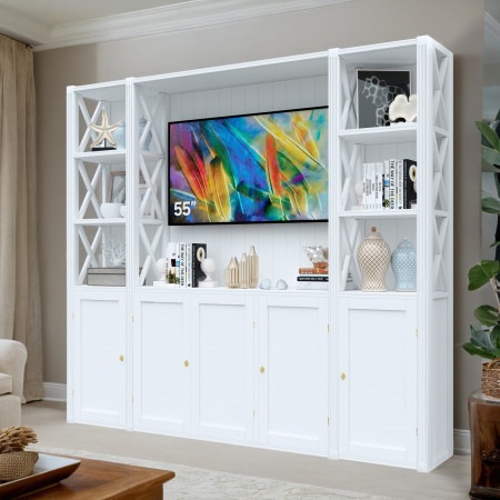 Dettaglio libreria porta TV con fianchi aperti