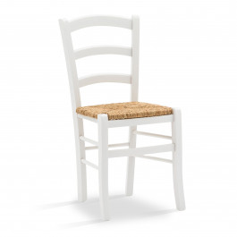Sedia anilina bianca in legno con seduta in paglia rustica