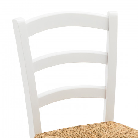 Sedia campagnola in legno laccata bianca con fondino in paglia