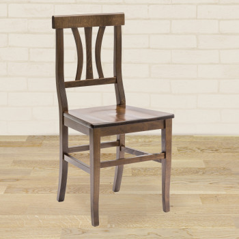 Sedia con fondino in legno massello, dettaglio schienale