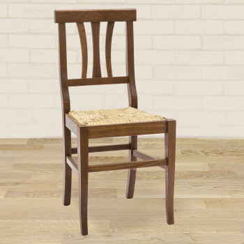 Sedia con fondino in paglia, struttura in legno scuro