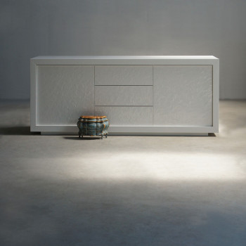 Madia 2 ante e 3 cassetti bianco spatolato, dettaglio frontale