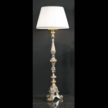 Lampada foglia argento con dettagli oro e nero, base lavorata