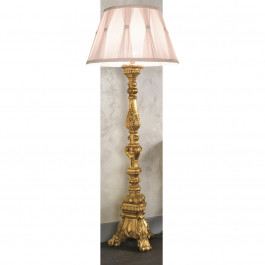 Lampada foglia oro, base legno, paralume tessuto