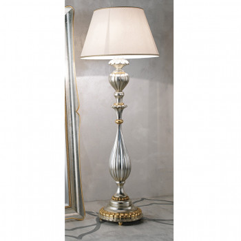 Lampada foglia argento e oro con base in legno decorata