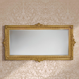 Specchiera in foglia oro, intagli ornamentali Specchiera in foglia oro rettangolare con intagli