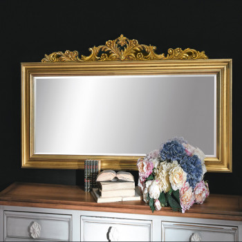 Specchiera con grande intaglio in foglia oro rettangolare