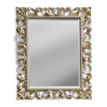 Specchiera intagliata in avorio con dettagli in oro, cornice lavorata