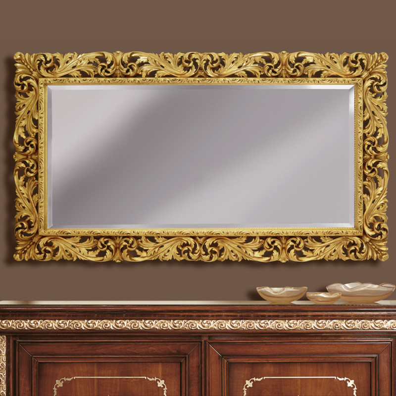 Specchio Cornice Foglia Oro Rettangolare Classico di Lusso