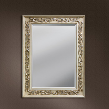 Specchiera avorio intagliata, dettagli argento su cornice legno