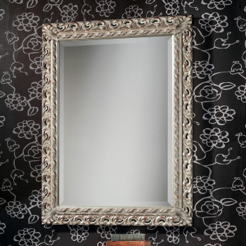 Specchiera barocca intagliata in foglia argento, dettaglio cornice