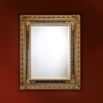 Specchiera classica in foglia oro e nero, cornice dettagliata