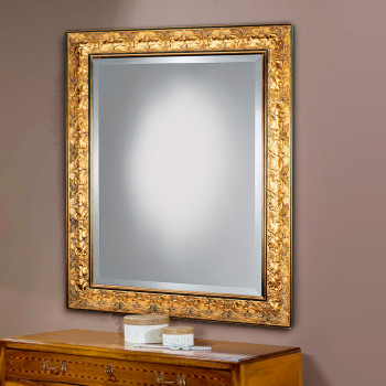 Specchiera in foglia oro con decoro floreale dettaglio cornice
