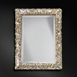 Specchiera barocca rivestita in foglia argento, dettagli cornice