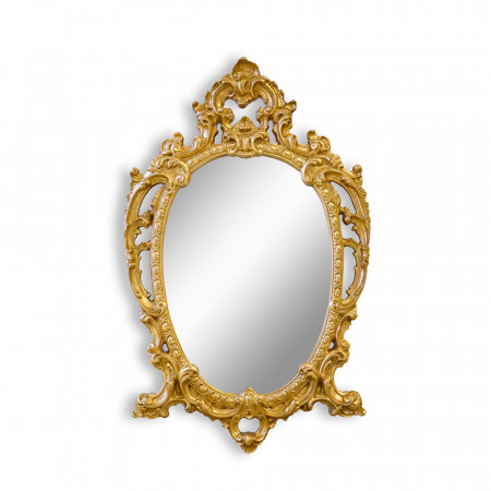 Specchiera barocca ovale in foglia oro