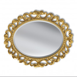 Specchiera ovale foglia oro, artigianato italiano Specchiera ovale intagliata in foglia oro, dettaglio cornice