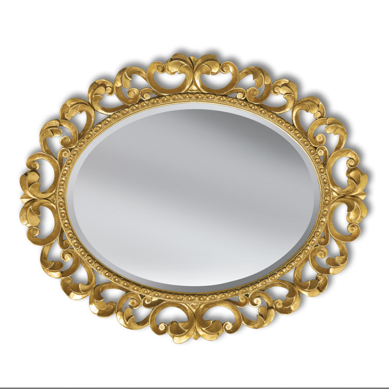 Specchiera ovale intagliata in foglia oro