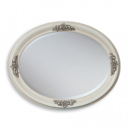 Specchiera ovale avorio con rose in argento