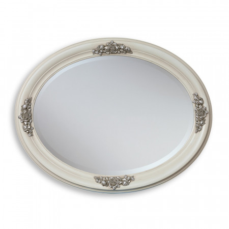 Specchiera ovale avorio con rose in argento, legno