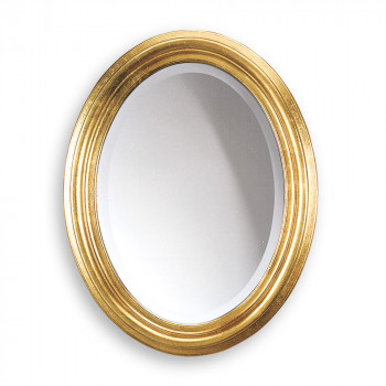 Specchiera ovale foglia oro con cornice in legno
