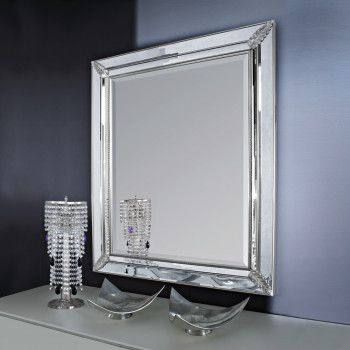 Specchiera in vetro con foglie argento, dettaglio cornice