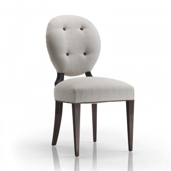 Sedia imbottita con schienale ovale e bottoni, legno di faggio scuro