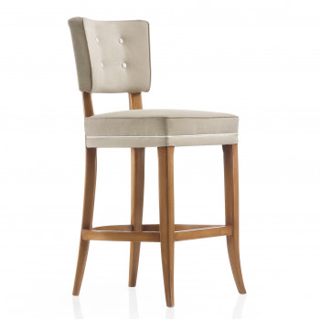 Sgabello imbottito in faggio con dettagli rivestiti