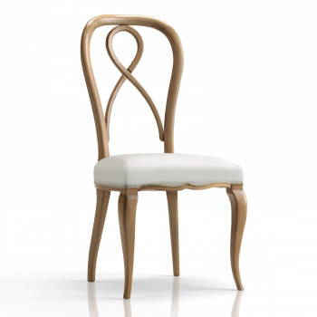 Sedia con schienale a nodo e seduta imbottita in legno