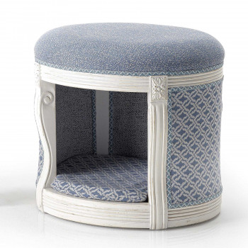 Pouff imbottito con cuccia cane gatto, dettaglio legno faggio