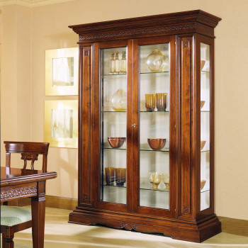 Argentiera 2 ante con ripiani in vetro e intaglio