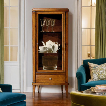 Vetrinetta in legno con cassetto e vetri laterali