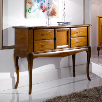 Consolle 4 cassetti e 1 sportello, dettaglio gambe a sciabola