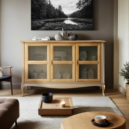 Credenza con 3 ante in vetro in legno massello