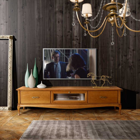 Porta TV con 3 cassetti, gambe a sciabola