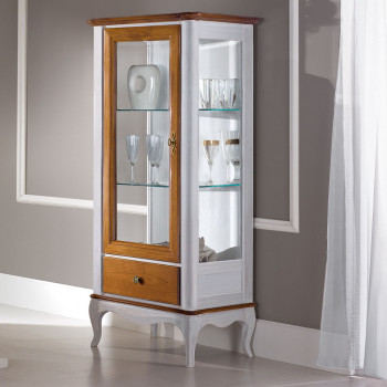 Vetrinetta 1 anta e 1 cassetto in legno con vetro