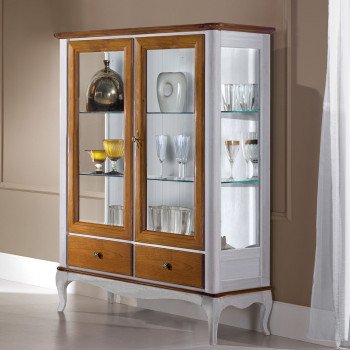 Vetrinetta 2 ante 2 cassetti con dettagli in vetro