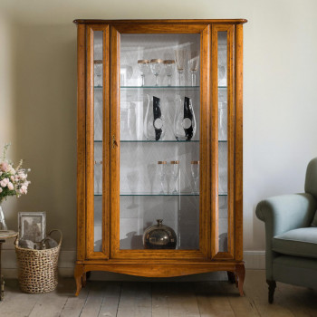 Vetrina 1 anta con fianchi in vetro e ripiani