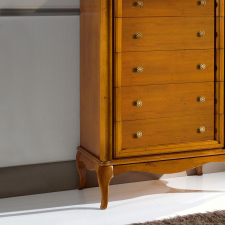 Cassettone con 5 cassetti in legno, dettaglio finiture