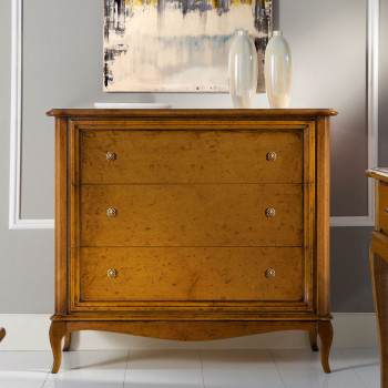 Comò con 3 cassetti in legno con dettagli sagomati