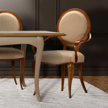 Capotavola imbottito con finitura legno e tessuto a righe