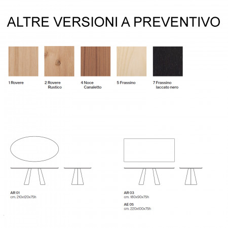 Campioni di legno per il Tavolo Air in rovere e altre essenze